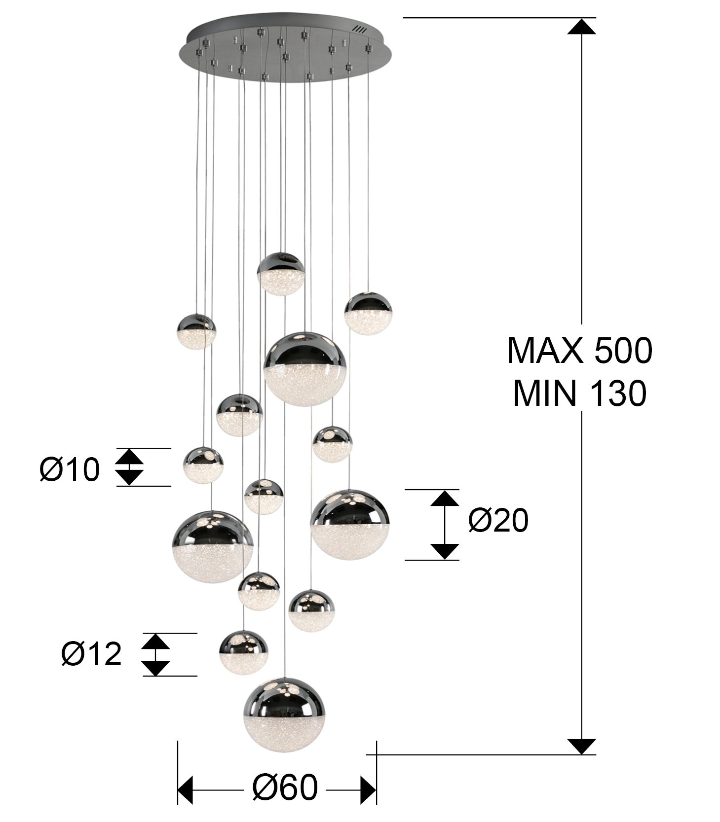 SPHERE-LAMP 14L CROMO D60 H500 DIMABLE