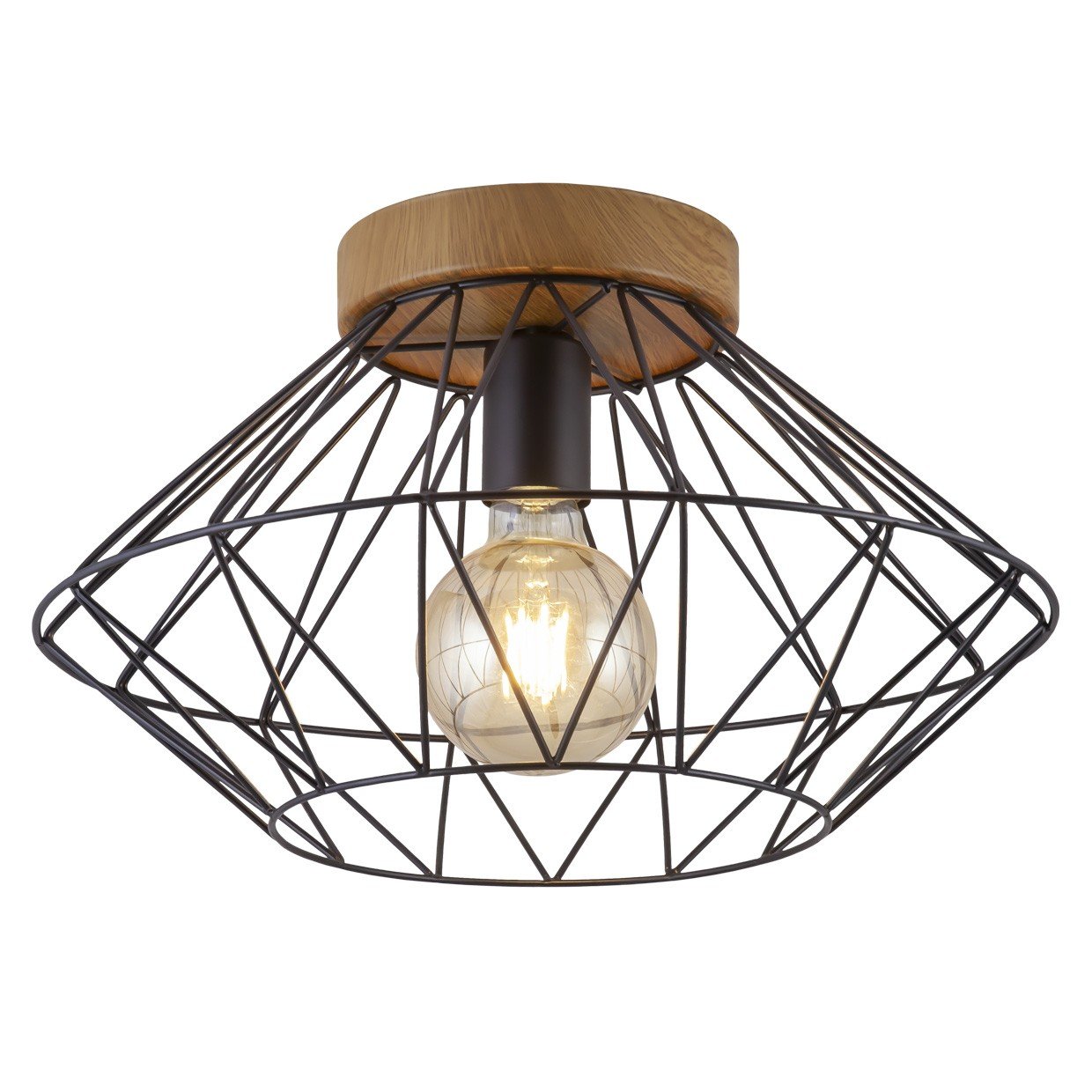 PLAFON ANTIBES NEGRO Y MADERA 1 X 60W E-27 - Imagen 4